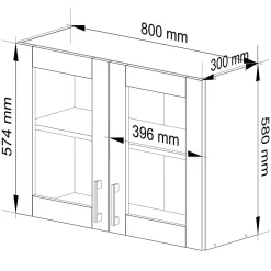 Vitrine de cuisine AKORD LIMA W80 D2 Blanche 80 cm 2 portes façade Chêne Sonoma 2 étagères 80x30,5x58 cm