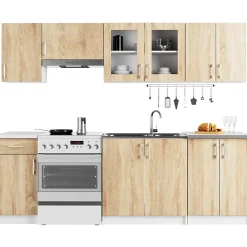 Vitrine de cuisine AKORD LIMA W80 D2 Blanche 80 cm 2 portes façade Chêne Sonoma 2 étagères 80x30,5x58 cm