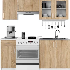 Vitrine de cuisine AKORD LIMA W80 D2 Blanche 80 cm 2 portes façade Chêne Sonoma 2 étagères 80x30,5x58 cm