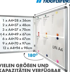 Vitrine murale 37 x 73 cm avec cadre en aluminium, 3 x A4 avec magnets