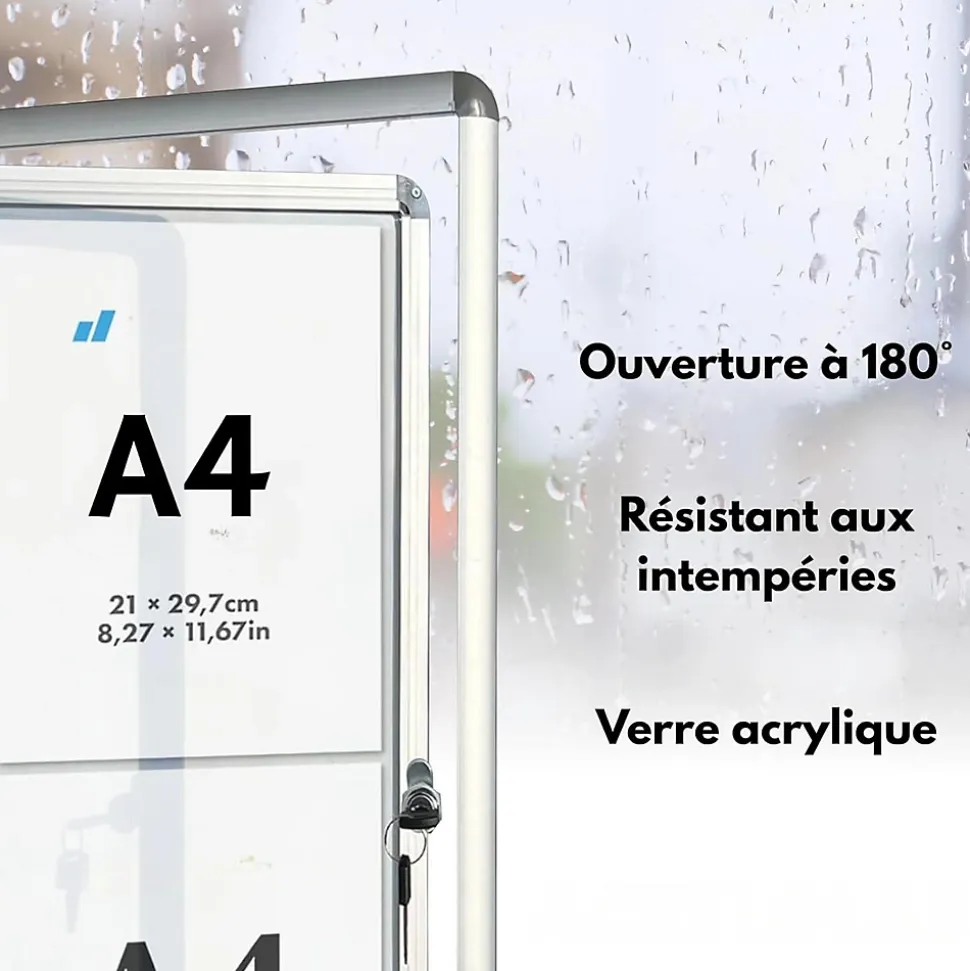 Vitrine murale avec cadre en aluminium, 2 x A4 avec magnets