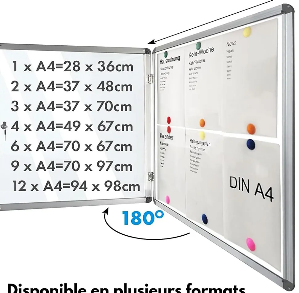 Vitrine murale avec cadre en aluminium, 2 x A4 avec magnets
