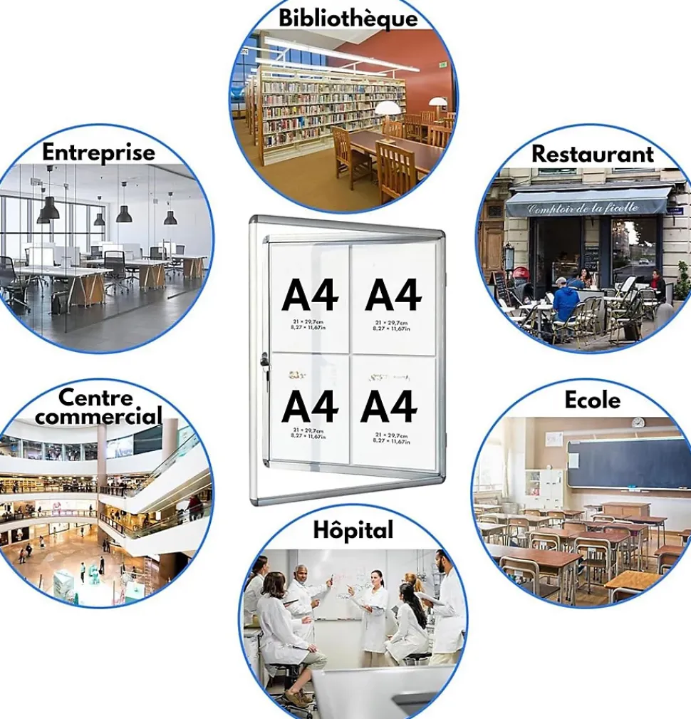 Vitrine murale avec cadre en aluminium, 2 x A4 avec magnets