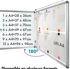 Vitrine murale avec cadre en aluminium, 4 x A4 avec magnets