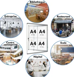 Vitrine murale avec cadre en aluminium, 9 x A4 avec magnets