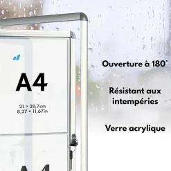 Vitrine murale avec cadre en aluminium, 1 x A4 avec magnets