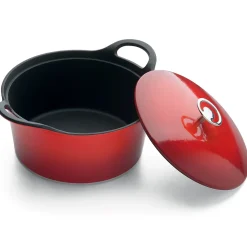 Volcan - Cocotte ronde 24cm fonte de fer émaillée rouge avec couvercle