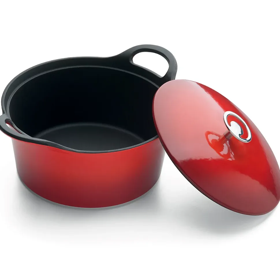 Volcan - Cocotte ronde 24cm fonte de fer émaillée rouge avec couvercle