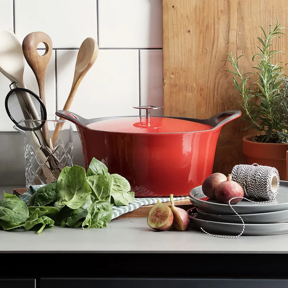 Volcan - Cocotte ronde 24cm fonte de fer émaillée rouge avec couvercle