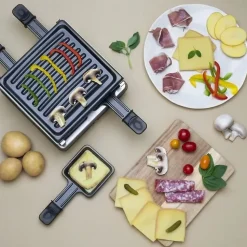 WEASY LUGA40 - Appareil a raclette et grill 4 personnes - 600W - Revetement anti-adhésif - 19,7x19,7cm - Plaque amovible