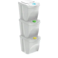 WELLHOME Lot de 3 poubelles blanc cassé, 3 x 25 L