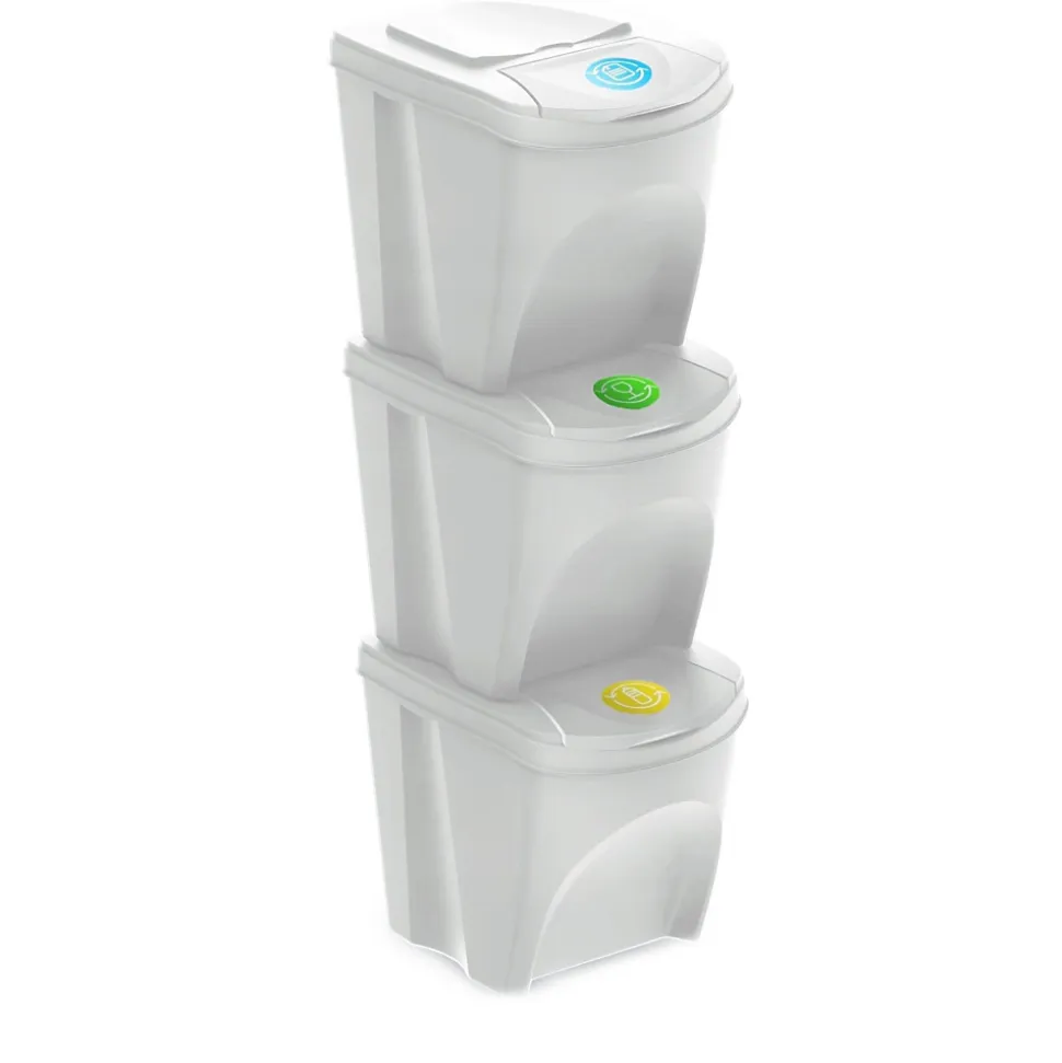 WELLHOME Lot de 3 poubelles blanc cassé, 3 x 25 L