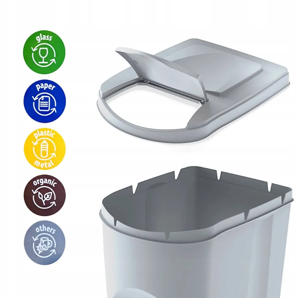 WELLHOME Lot de 3 poubelles blanc cassé, 3 x 25 L