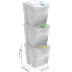 WELLHOME Lot de 3 poubelles blanc cassé, 3 x 25 L