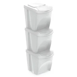 WELLHOME Lot de 3 poubelles blanc cassé, 3 x 25 L