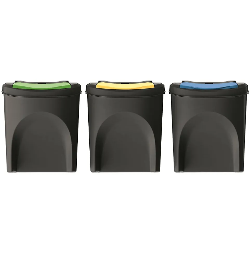 WELLHOME Lot de 3 poubelles en plastique 100% recyclé, noir, 3x 25L