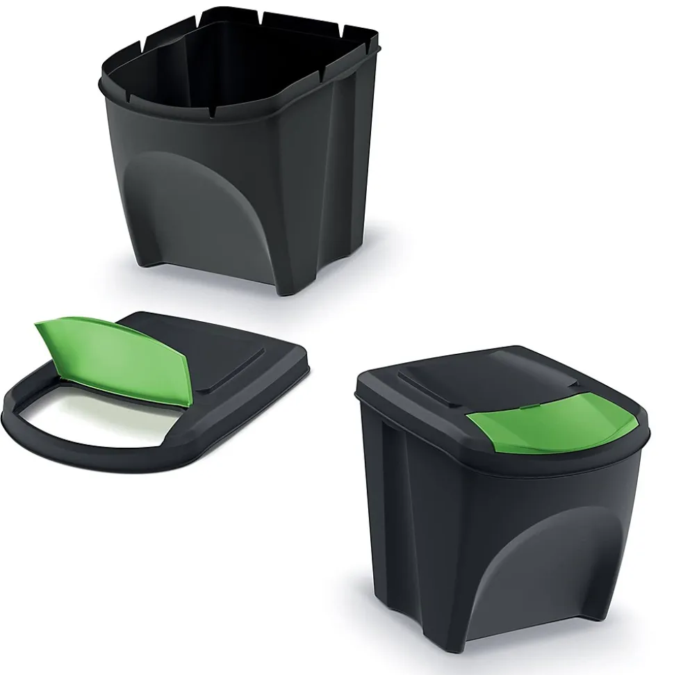 WELLHOME Lot de 3 poubelles en plastique 100% recyclé, noir, 3x 25L