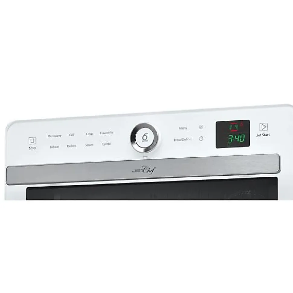WHIRLPOOL JT469WH - Micro-ondes Jet Chef - 33 L - 6eme SENS Combi Crisp Vapeur - Cavité Inox - Plateau tournant 36 cm - Blanc