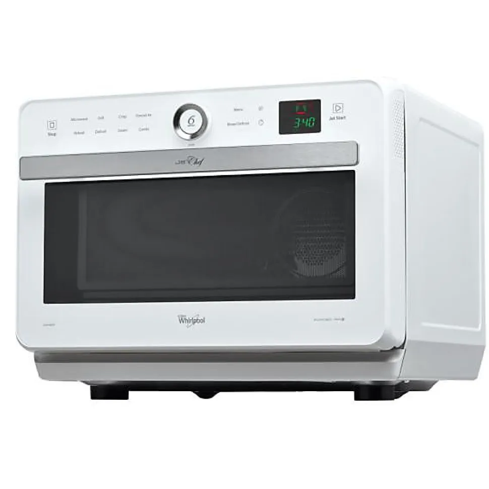 WHIRLPOOL JT469WH - Micro-ondes Jet Chef - 33 L - 6eme SENS Combi Crisp Vapeur - Cavité Inox - Plateau tournant 36 cm - Blanc