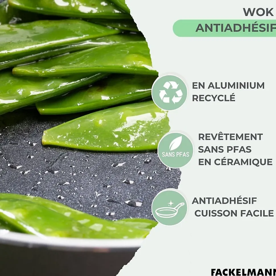 Wok 20 cm aluminium revêtement céramique antiadhésif sans PFAS Fackelmann Brandao