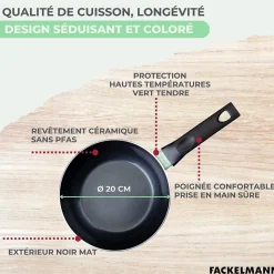 Wok 20 cm aluminium revêtement céramique antiadhésif sans PFAS Fackelmann Brandao