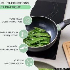 Wok 20 cm aluminium revêtement céramique antiadhésif sans PFAS Fackelmann Brandao