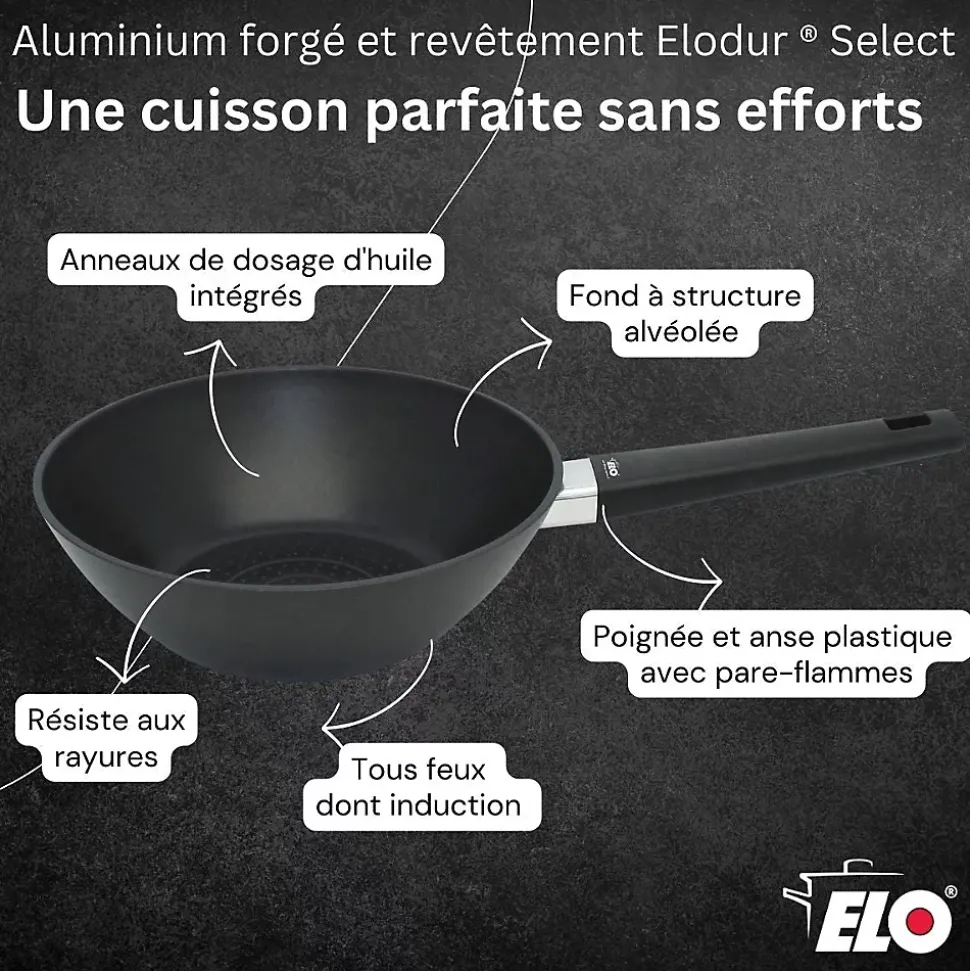 Wok 24 cm antiadhésif sans PFAS Elo Smart Wave