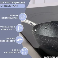 Wok 28 cm fonte aluminium revêtement antiadhésif céramique sans PFAS Fackelmann