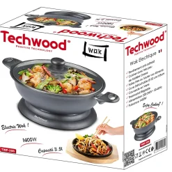 Wok Electrique Techwood TWF-306 - 3,6L - Revêtement anti-adhésif - Puissance 1400W - Thermostat Réglable