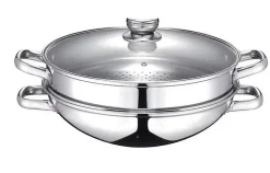 Wok 2-en-1 - BAUMALU - Tous feux dont induction - Couvercle verre - 32 cm