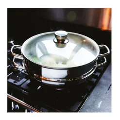 Wok 2-en-1 - BAUMALU - Tous feux dont induction - Couvercle verre - 32 cm