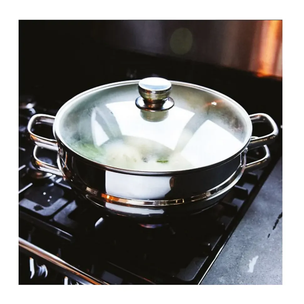 Wok 2-en-1 - BAUMALU - Tous feux dont induction - Couvercle verre - 32 cm