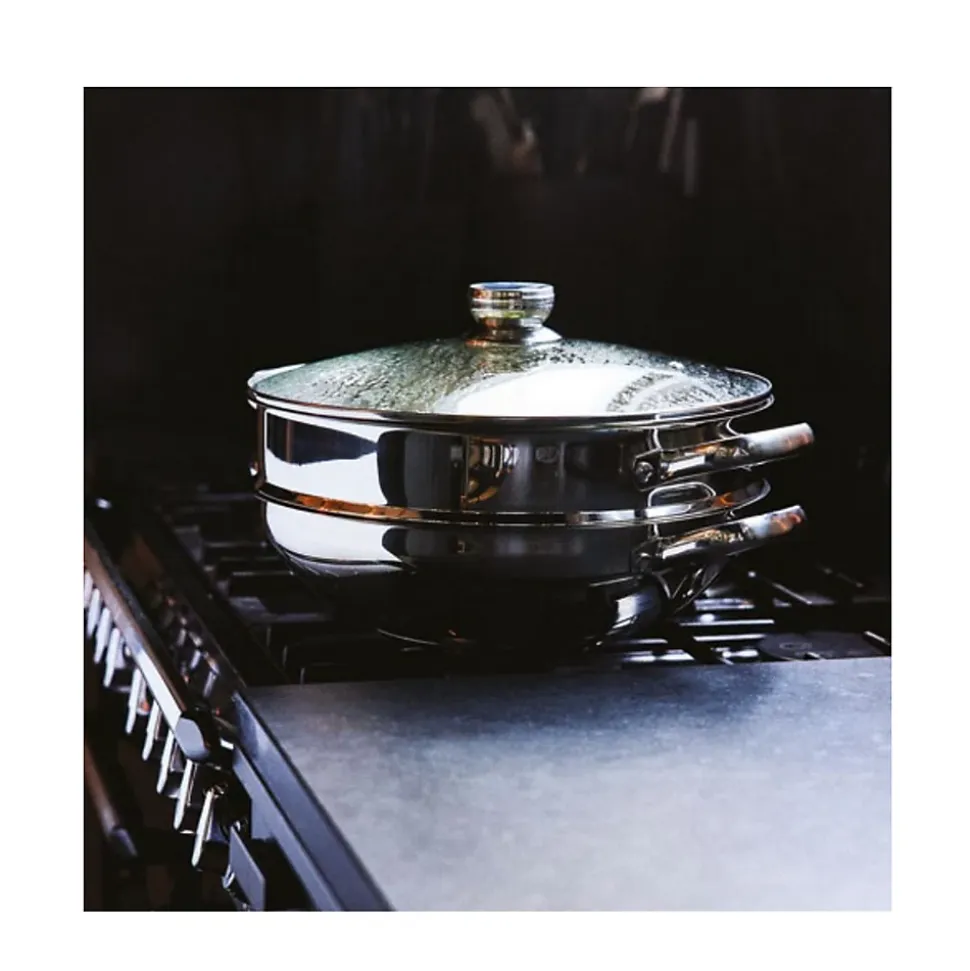 Wok 2-en-1 - BAUMALU - Tous feux dont induction - Couvercle verre - 32 cm