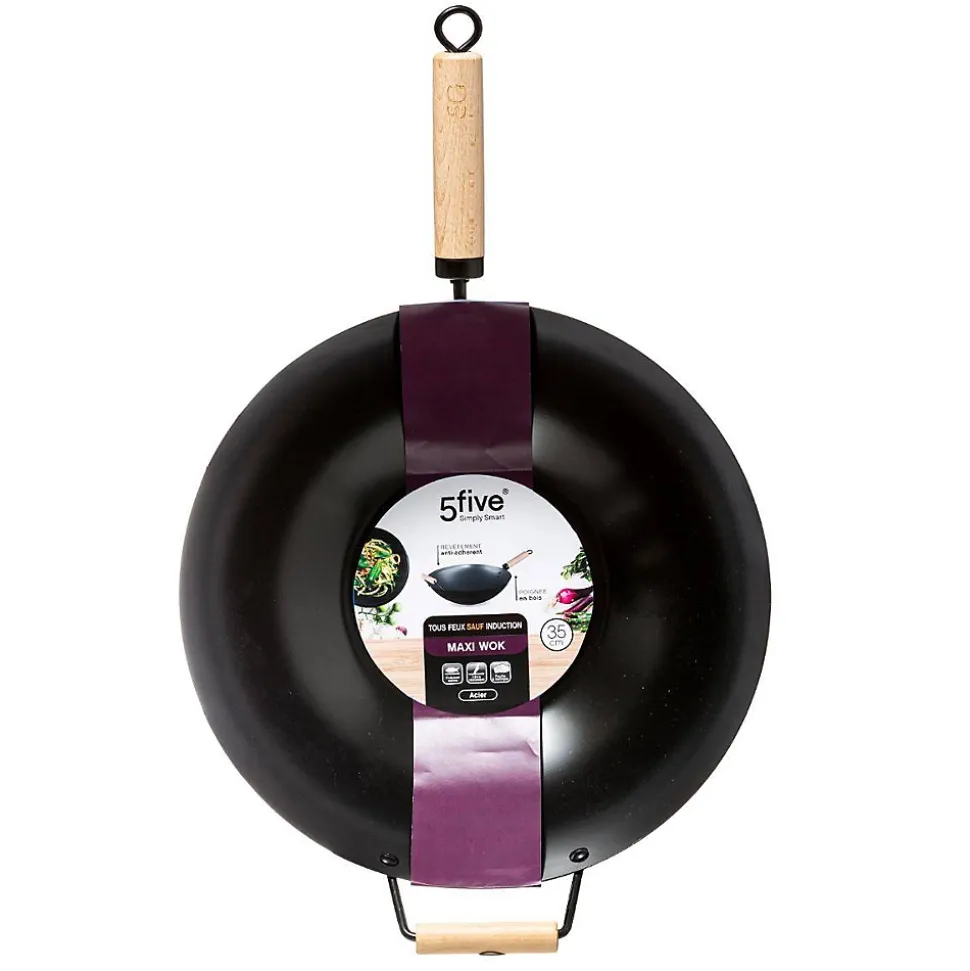 Wok en Acier & Manche en Bois "Tio" 35cm Noir