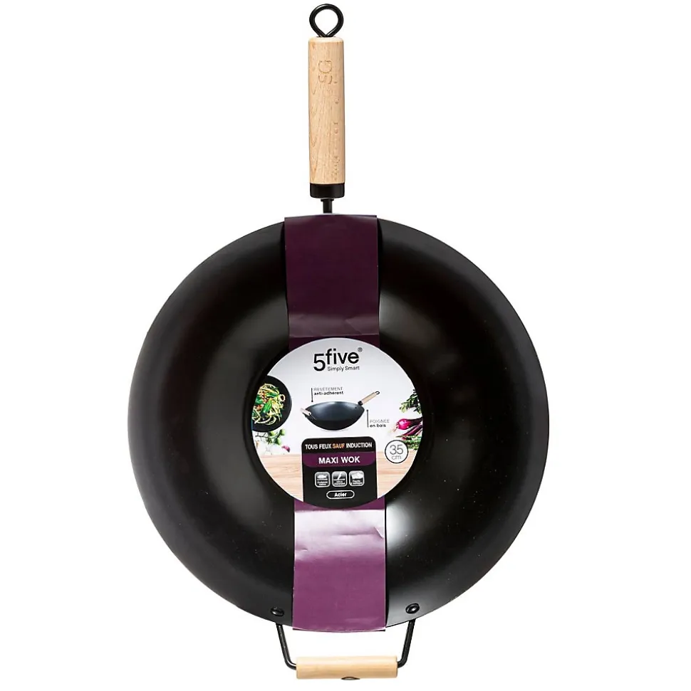 Wok en Acier & Manche en Bois "Tio" 35cm Noir