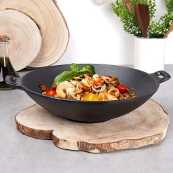 Wok En Fonte LITINA 30 Cm Pour Cuisiniers Amateurs Répartition De Chaleur Optimale